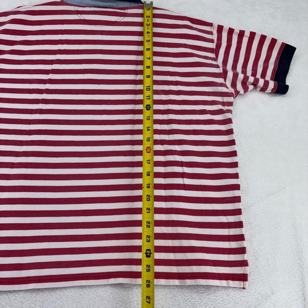 VTG LL Bean Casco Bay Men Large Red White Striped Cotton Polo Shirt L732 Portuga - Picture 5 of 10